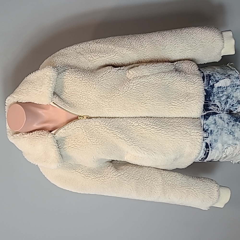 J. Crew Off-White Plush Bomber Jacket